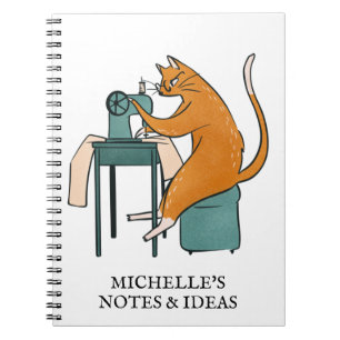 Personalized Vintage Cat Sewing Notebook