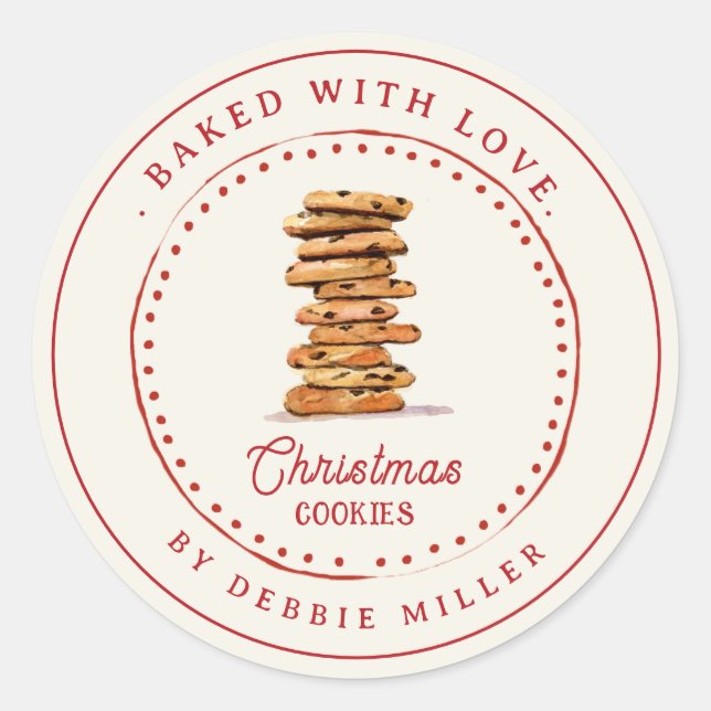 Personalized Vintage Christmas Cookies Baking Classic Round Sticker (Front)