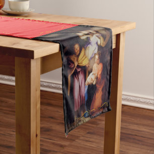 Personalized Vintage Christmas Nativity Scene Short Table Runner