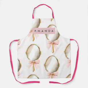 Personalized Vintage Coquette Pattern Pink Mirror Apron