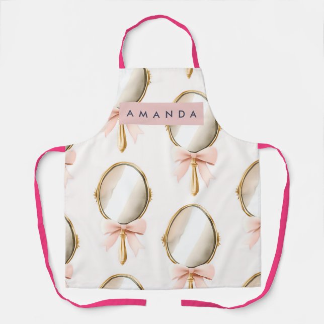 Personalized Vintage Coquette Pattern Pink Mirror Apron (Front)