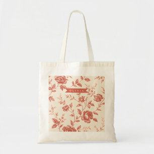 Personalized vintage delicate floral toile design tote bag