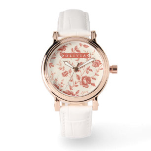Personalized vintage delicate floral toile design watch