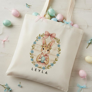 Personalized Vintage Easter Bunny Pastel Tote Bag