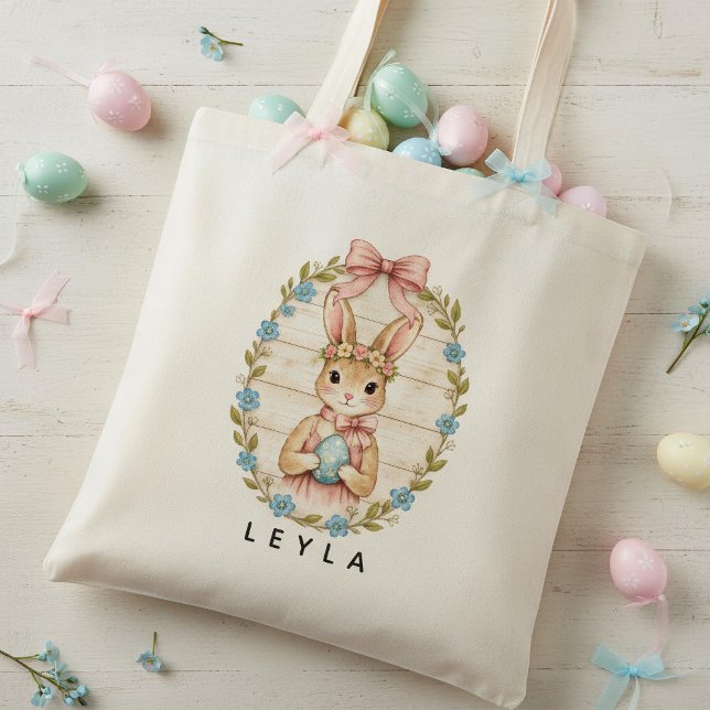Personalized Vintage Easter Bunny Pastel Tote Bag (Creator Uploaded)