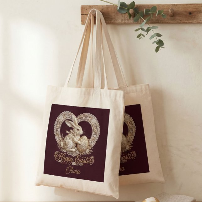 Personalized Vintage Easter Bunny Tote Bag  (Creator Uploaded)
