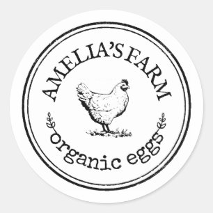 Personalized Vintage Farmhouse Chicken Egg Classic Round Sticker