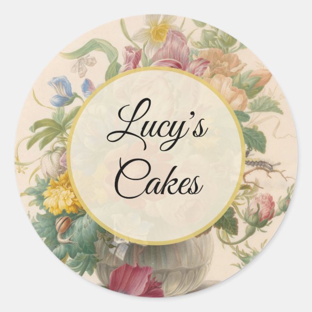 Personalized Vintage Floral Botanical Classic Round Sticker (Front)