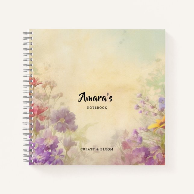 Personalized Vintage Floral Spiral Notebook (Front)