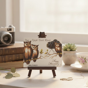 PERSONALIZED VINTAGE FUNNY OWLS HAPPY ANNIVERSARY HOLIDAY POSTCARD