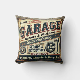 Personalized Vintage Garage Throw Pillow