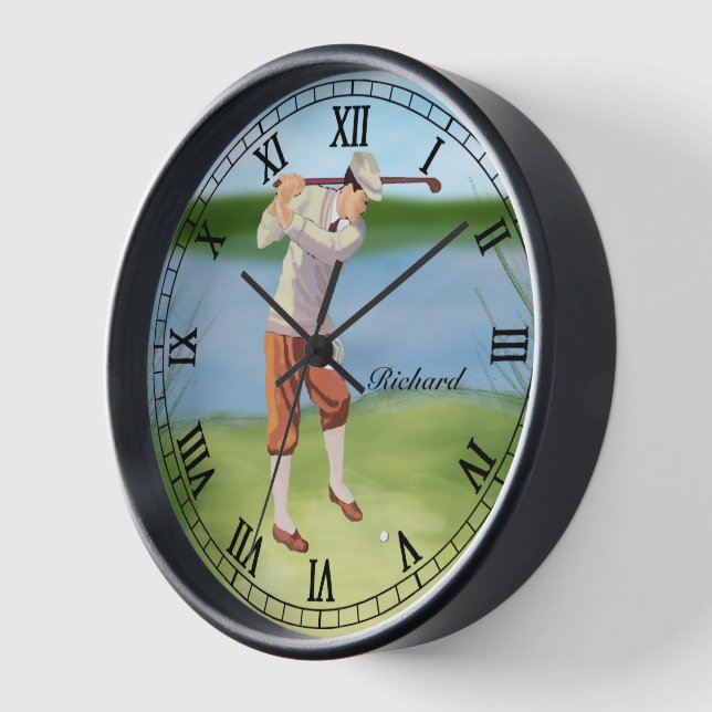 Personalized Vintage Golfer by the Riverbank Clock (Angle)