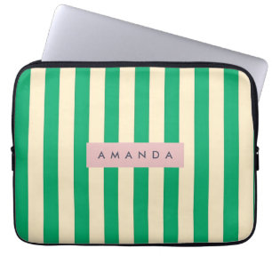 Personalized Vintage Green and Cream Stripe Laptop Sleeve