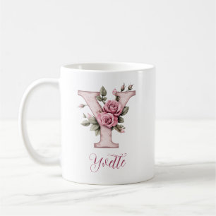 Personalized Vintage-Inspired Blush Pink Letter Y Coffee Mug
