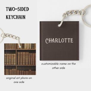 Personalized Vintage Library & Book Lover Name Key Ring