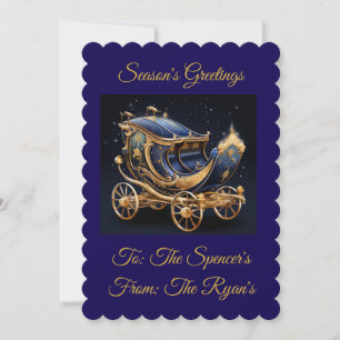 Personalized Vintage Navy Blue and Gold Christmas  Holiday Card