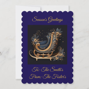Personalized Vintage Navy Blue and Gold Christmas  Holiday Card