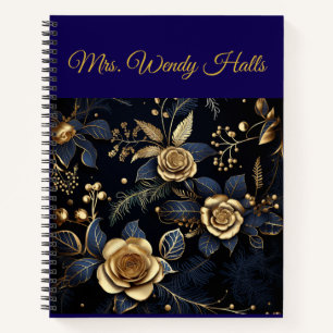 Personalized Vintage Navy Blue and Gold Christmas  Notebook