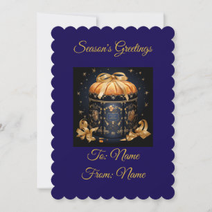 Personalized Vintage Navy Blue and Gold Panettone Holiday Card