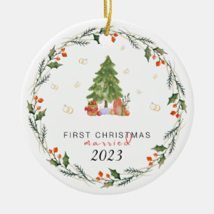 Personalized Vintage Our First Christmas Married Ceramic Tree Decoration