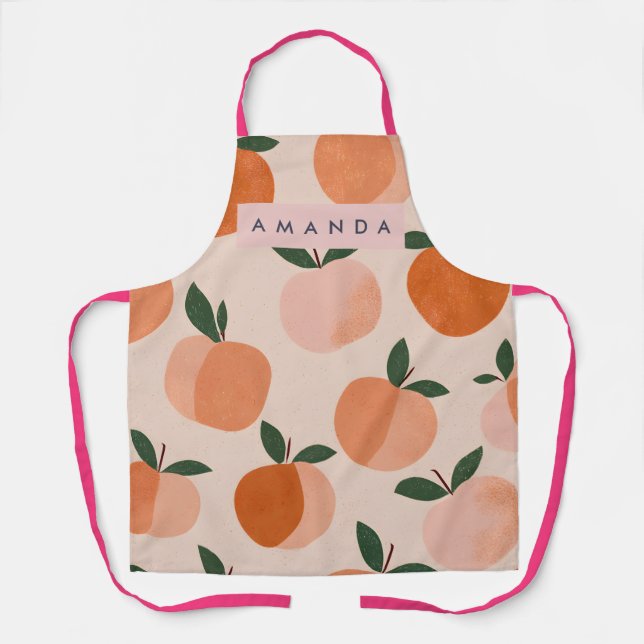 Personalized Vintage Peach Orchard Pattern Apron (Front)