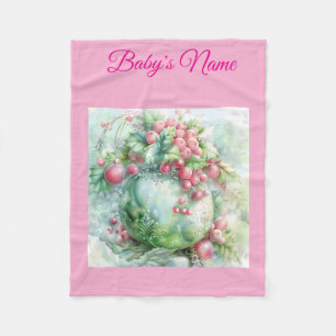 Personalized Vintage Pink Christmas Baby Blanket