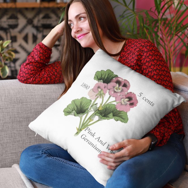 Personalized Vintage Pink White Geranium Flower Cushion (Creator Uploaded)
