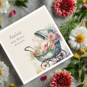 Personalized Vintage Pram Baby Shower Napkin