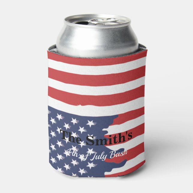 Personalized Vintage Rustic American Flag Can Cool Cooler (Can Front)