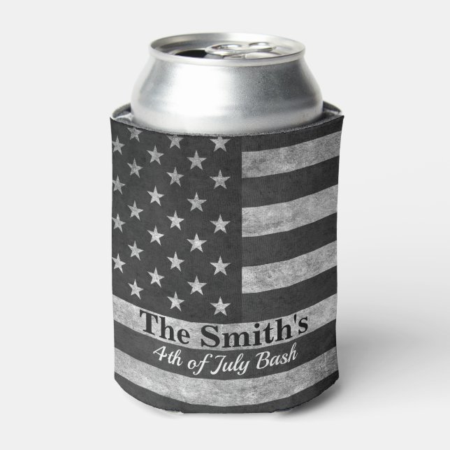 Personalized Vintage Rustic American Flag Can Cool Cooler (Can Front)