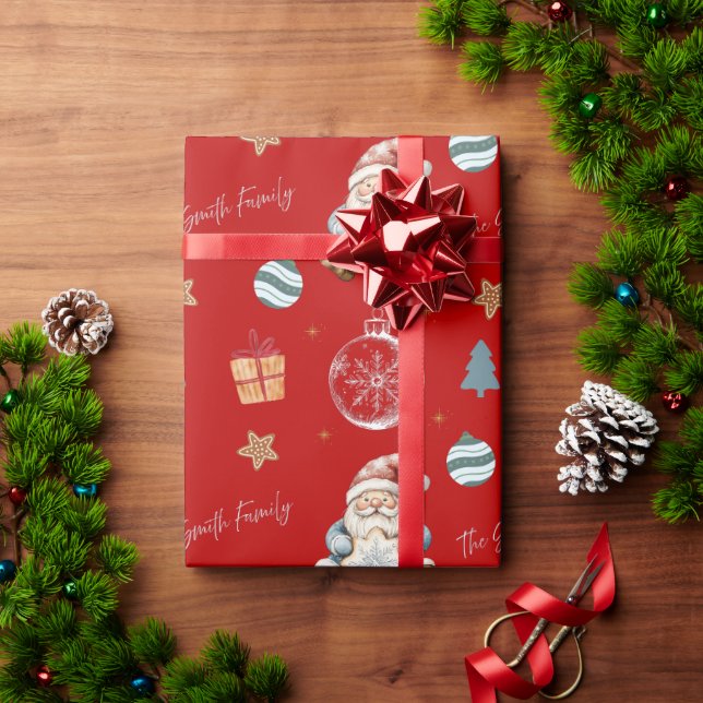 Personalized Vintage Santa Family Wrapping Paper (Holiday Gift)
