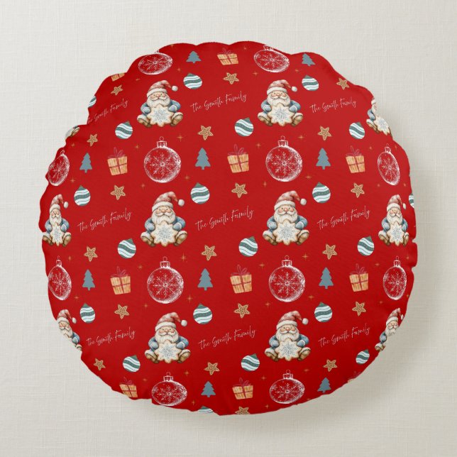 Personalized Vintage Santa Round Pillow (Front)