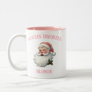Personalized Vintage Santa's Favorite Pink Xmas  Two-Tone Coffee Mug