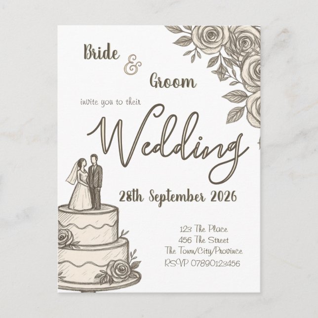 Personalized Vintage Sketch Elegant Calligraphy   Postcard (Front)