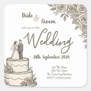 Personalized Vintage Sketch Elegant Calligraphy   Square Sticker