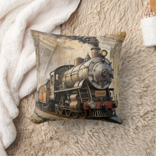 Personalized Vintage Steam Train Retro Travel Cushion