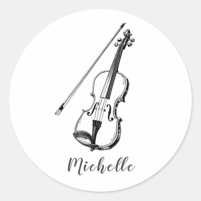 Personalized Vintage Violin musical Classic Round Sticker (Front)