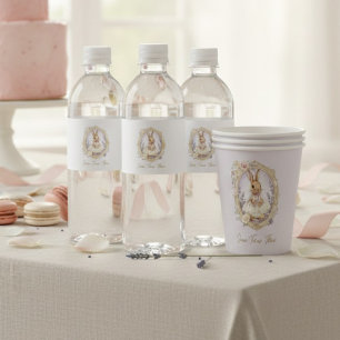 Personalized Vintage Watercolor Bunny Birthday Water Bottle Label