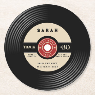 Personalized Vinyl Record Birthday Paper Coasters