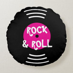 Personalized vinyl rock & roll music record round cushion