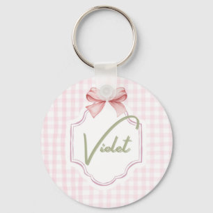 Personalized Violet Baby Girl Nursery Bow&Gingham Key Ring