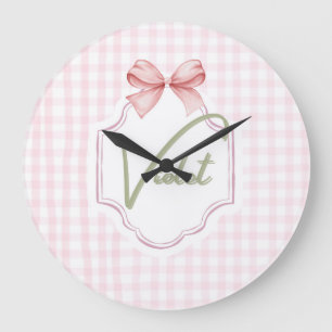 Personalized Violet Baby Girl Nursery Bow&Gingham Large Clock
