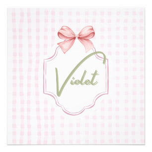 Personalized Violet Baby Girl Nursery Bow&Gingham Photo Print