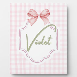 Personalized Violet Baby Girl Nursery Bow&Gingham  Plaque