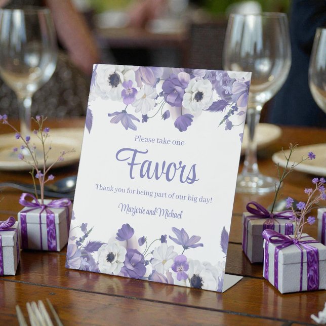 Personalized Violet Purple Flowers Wedding Pedestal Sign (Creator Uploaded)