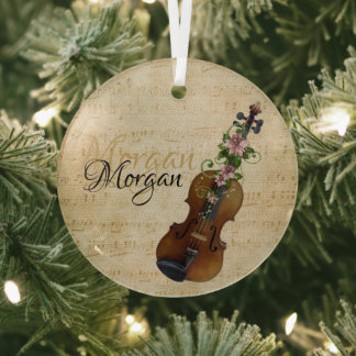 Personalized Violin Christmas Glass Tree Decoration