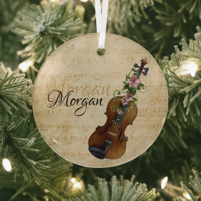Personalized Violin Christmas Glass Tree Decoration (Insitu)