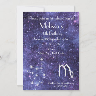 Personalized Virgo Zodiac Galaxy Party Invitation