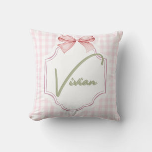 Personalized Vivian Baby Girl Nursery Bow&Gingham Cushion
