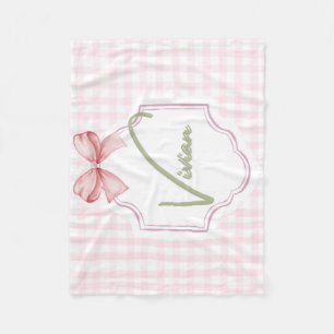 Personalized Vivian Baby Girl Nursery Bow&Gingham Fleece Blanket
